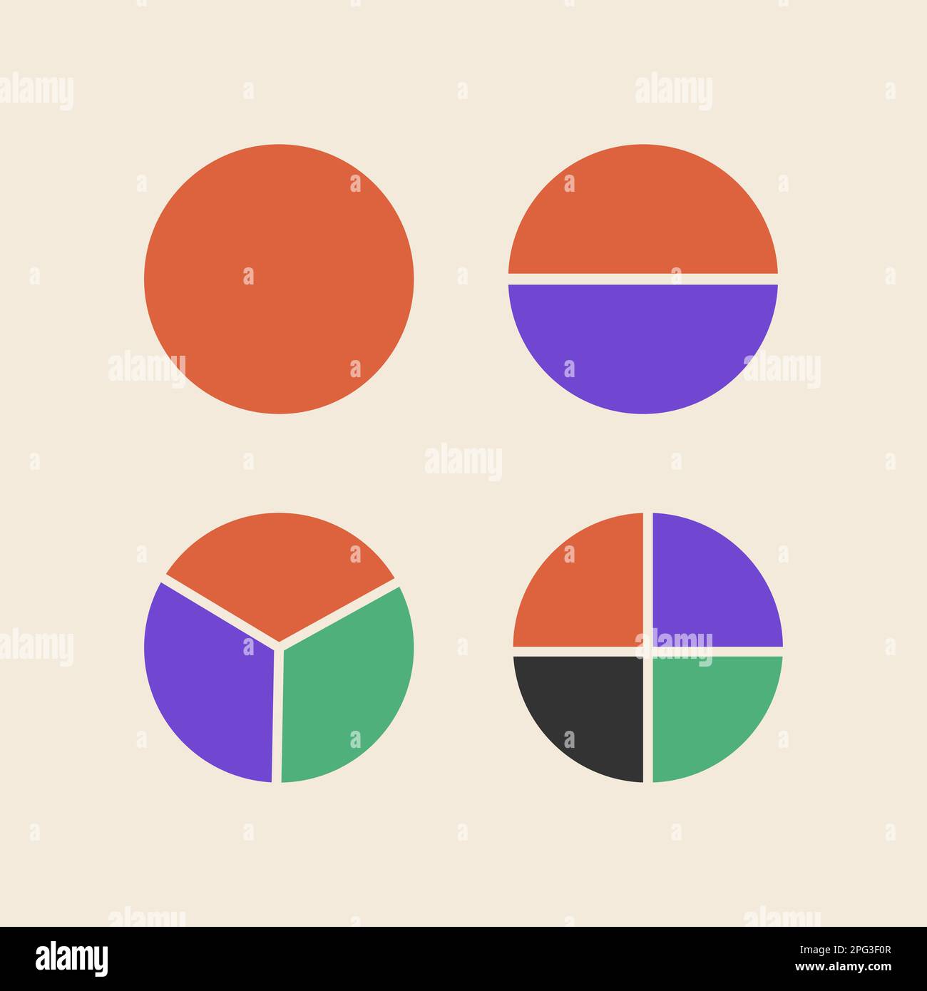 Bright color segment slice sign at brutalism style. Circle section graph 1, 2, 3, 4 for infographic, diagram. Stock Vector