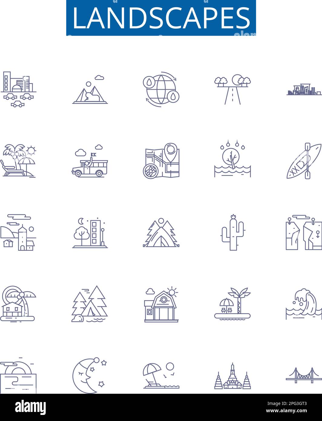 Landscapes line icons signs set. Design collection of Vista, Scenery ...