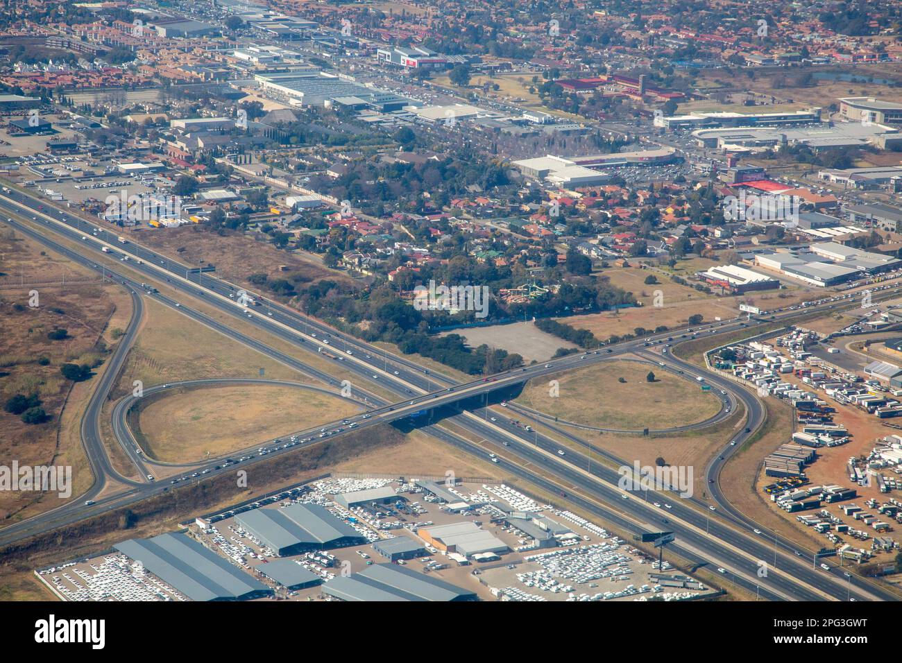 Aerial view of a major highway interchange in the Kempton park area of