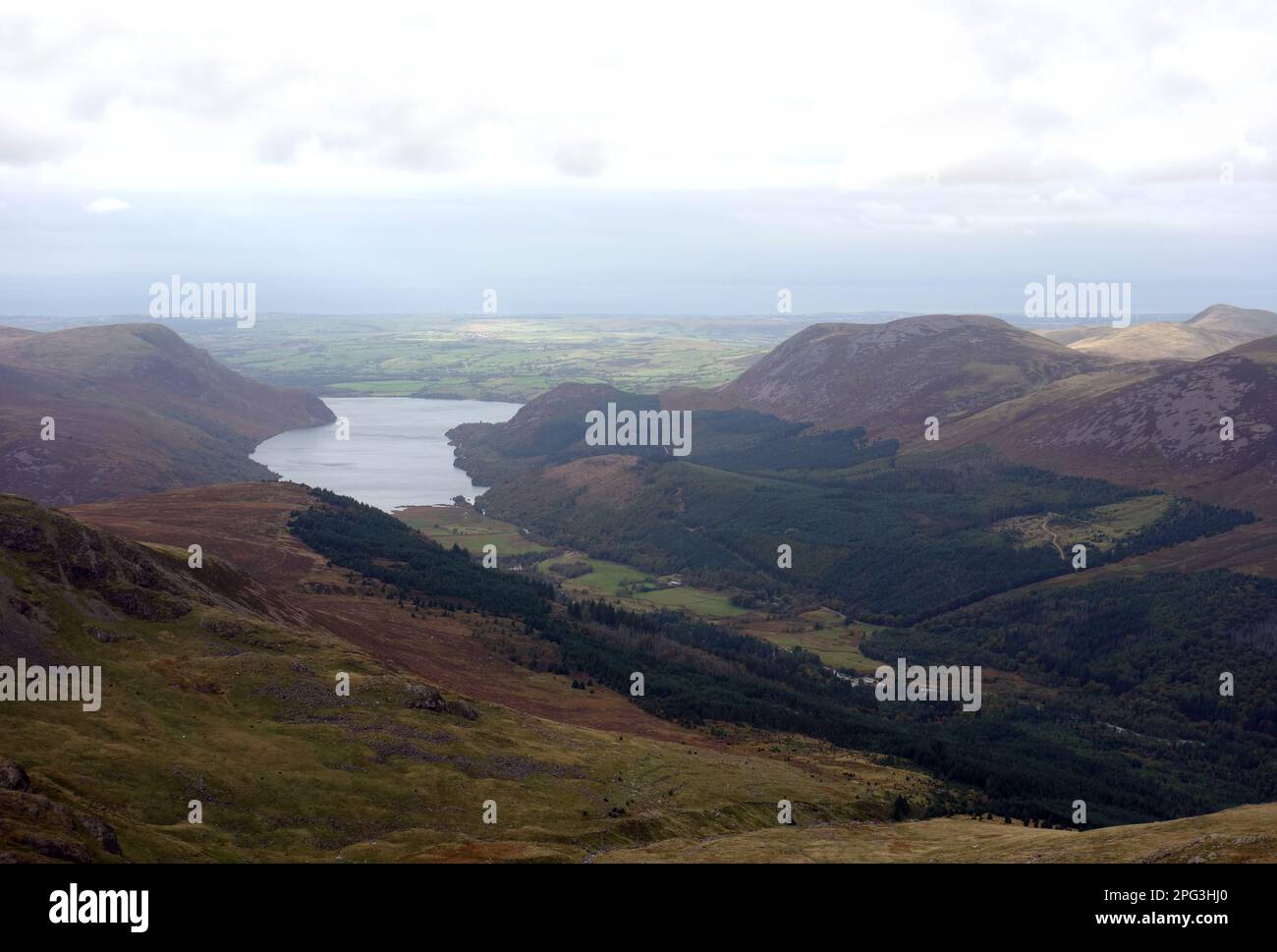 The Wainwrights Crag Fell & Great Borne with Ennerdale Water & the Ennerdale Valley from near the Summit of Pillar, Lake District National Park. Stock Photo