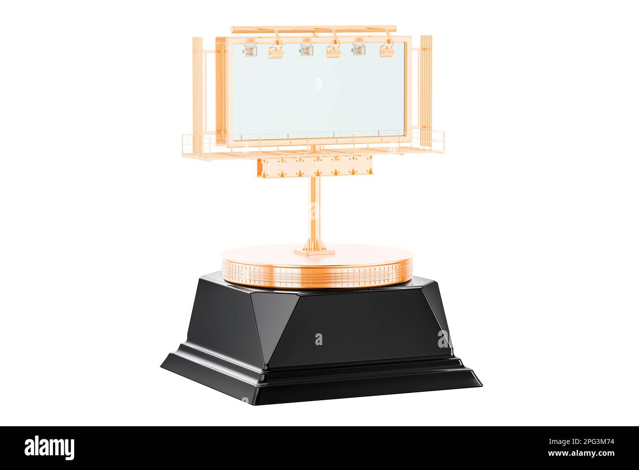 Empty outdoor advertising billboard, golden award concept. 3D rendering