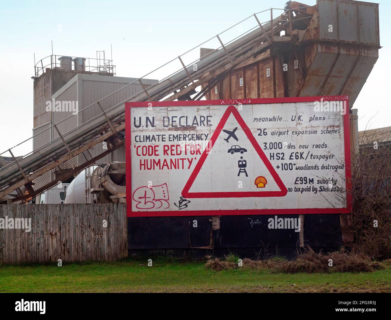 A billboard sign on the subject of climate change Stock Photo