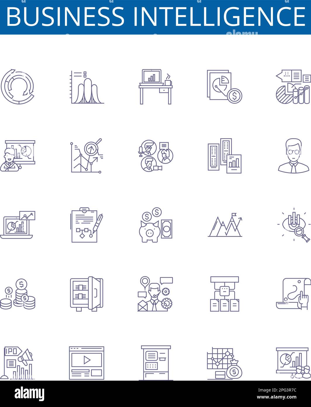 Business intelligence line icons signs set. Design collection of ...