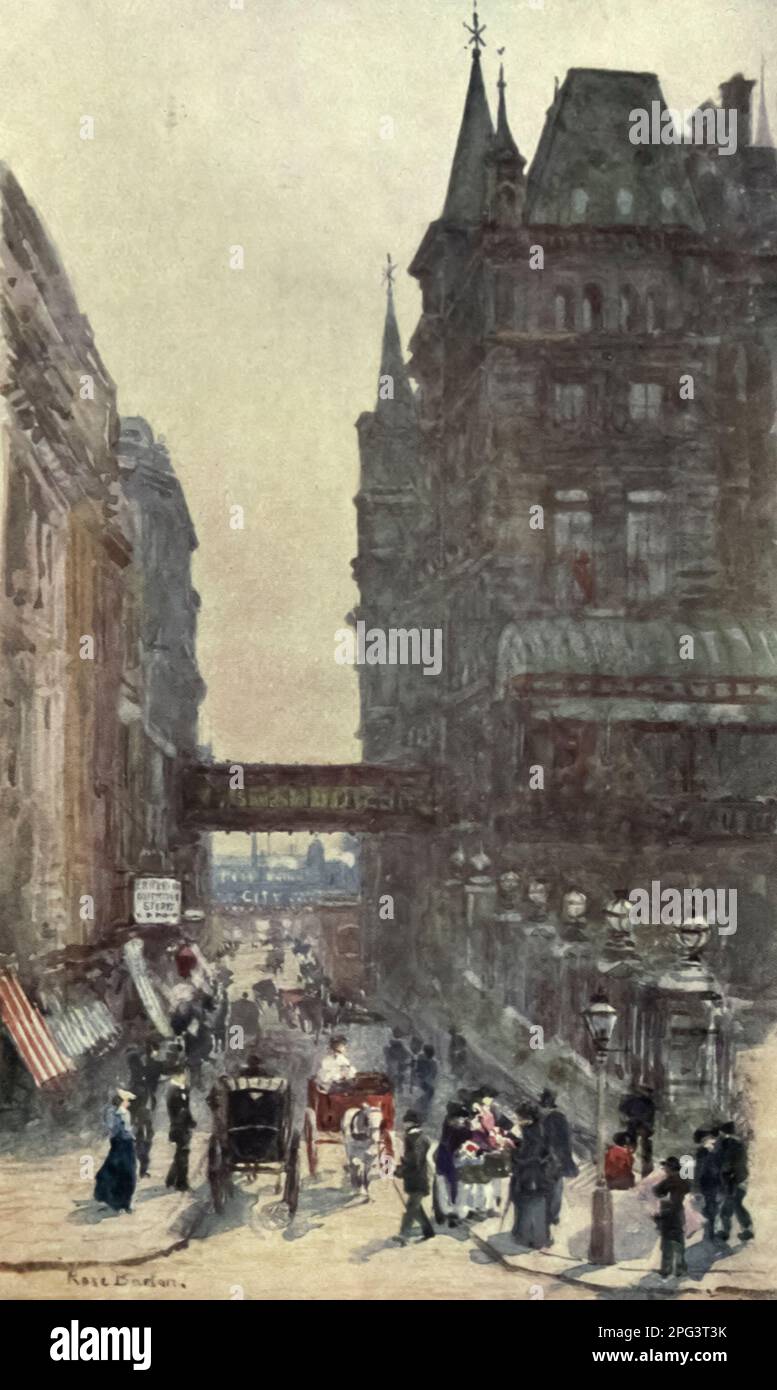 Villiers Street, Charing Cross watercolour painted by Rose Barton from the book ' Familiar London ' Published 1904 by A. and C. Black in London Stock Photo