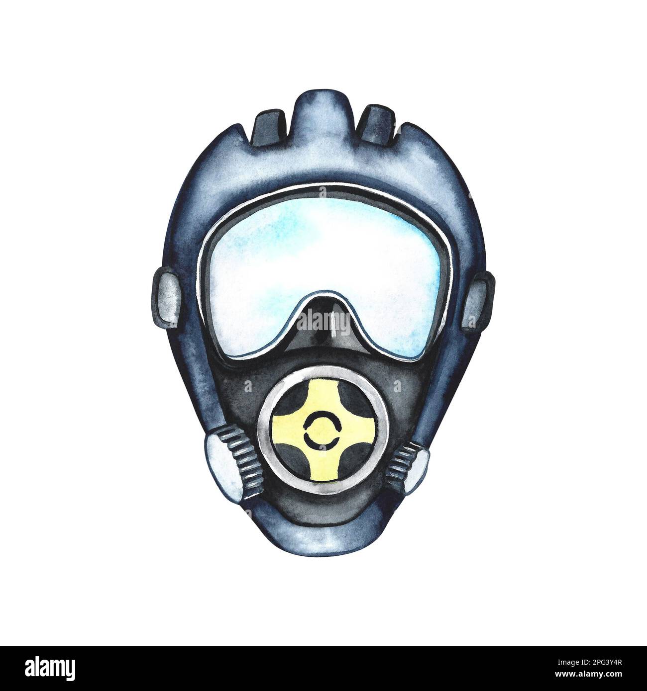 Full face diving mask. Watercolor hand drawn. Underwater travel. For the design of labels, business cards and banners, flyers and brochures. For print Stock Photo