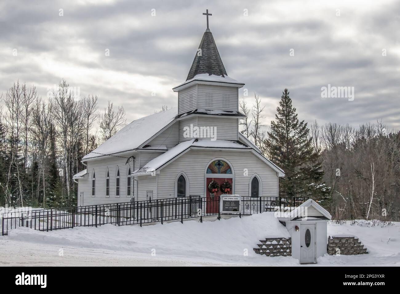 Hope Lutheran Church on a winter day in Toivola, Minnesota USA Stock ...