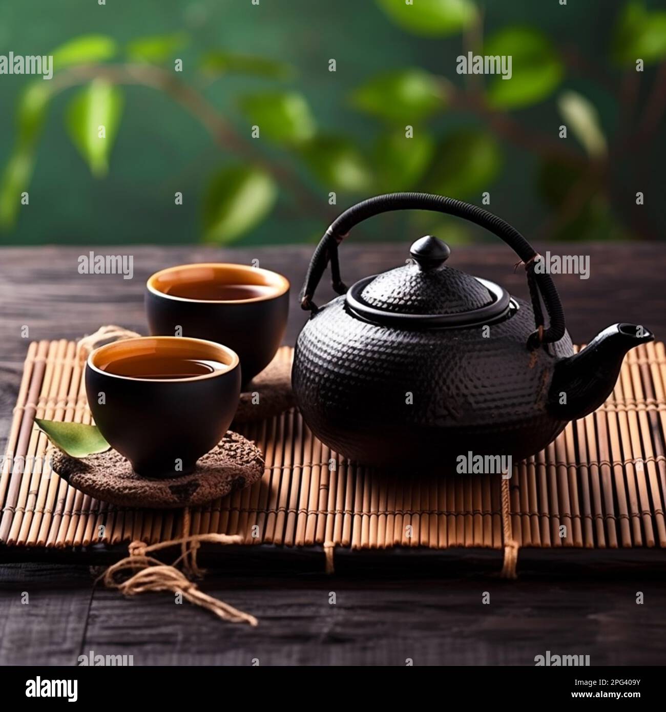 https://c8.alamy.com/comp/2PG409Y/asian-tea-set-hot-tea-in-pot-and-teacups-japanese-teapot-and-cups-on-bamboo-mat-2PG409Y.jpg
