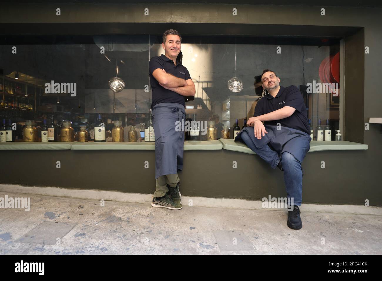 LucAleHH chefs Alessandro Angelini (left) and Luca De Berardinis photographed in Sai Ying Pun. 02MAR23 SCMP / Xiaomei Chen Stock Photo