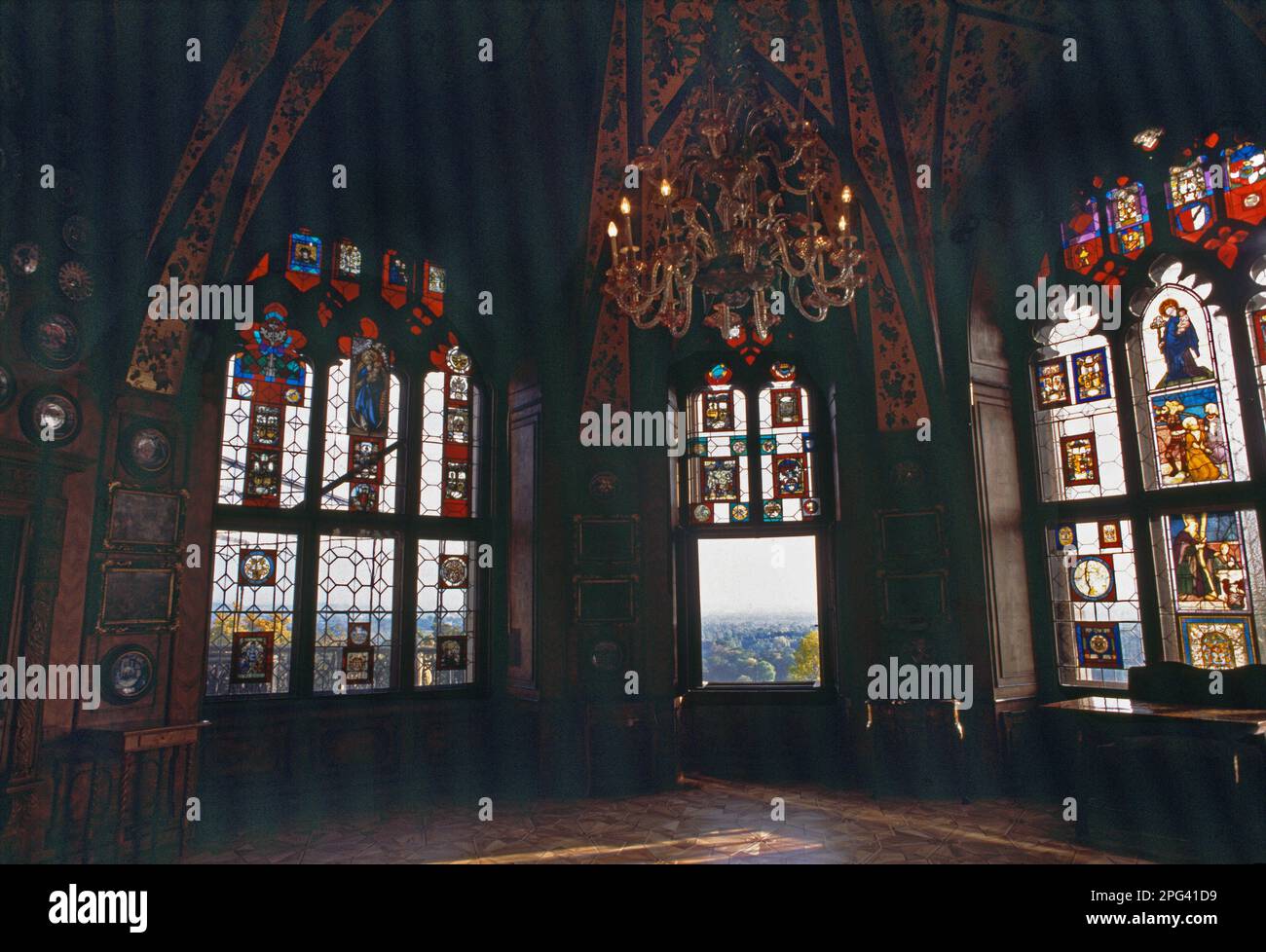 Bohemia Czech Republic Hluboka Nad Vltavou Castle Interior Stained Glass Windows Stock Photo