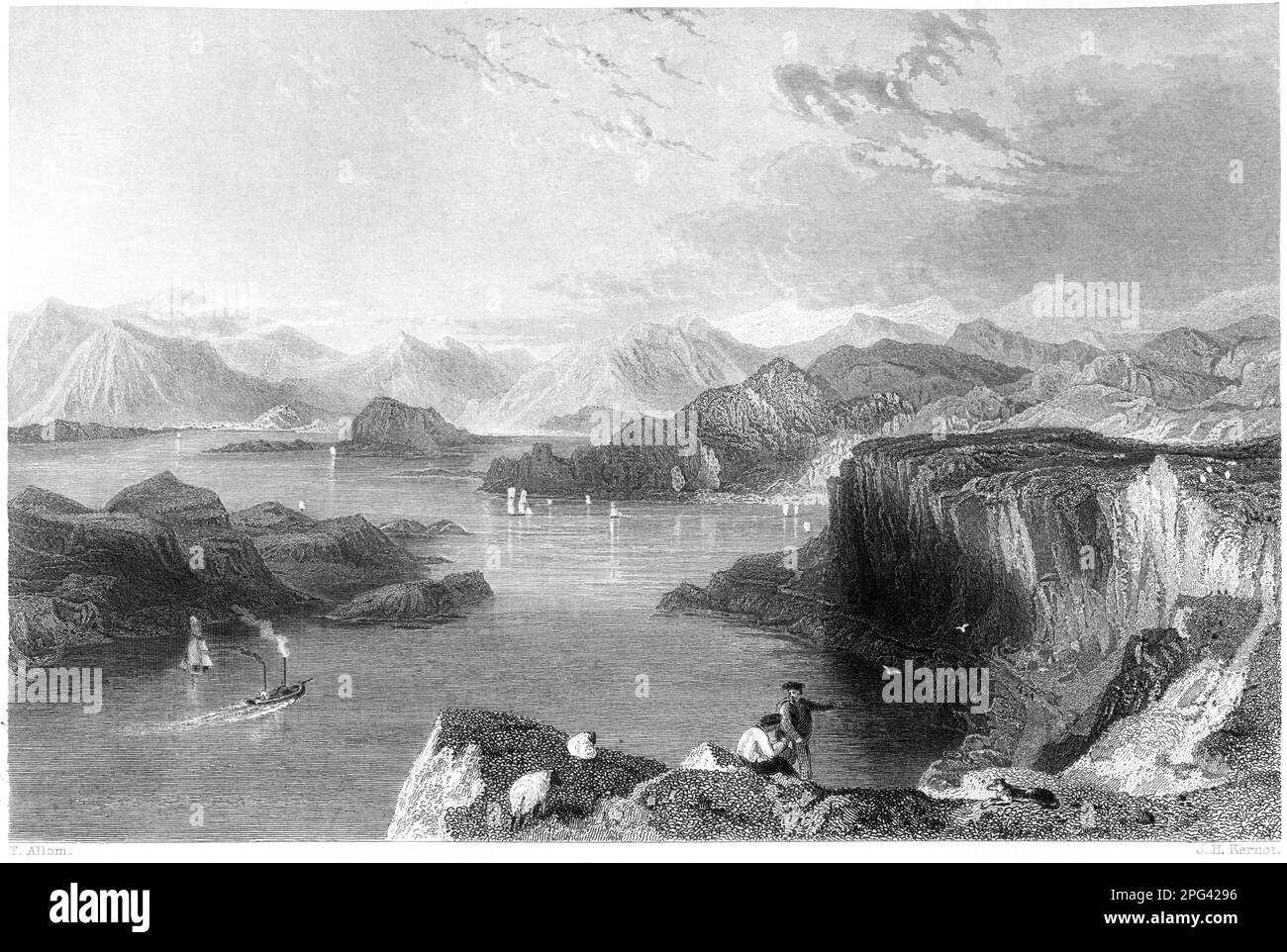 An engraving of The Sound of Kerrera, Scotland UK scanned at high resolution from a book printed in 1840. Believed copyright free. Stock Photo