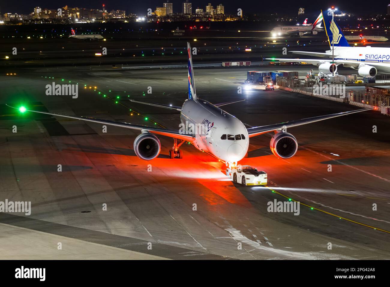 LATAM Airlines B787-9 Pushing back in New York JFK Stock Photo