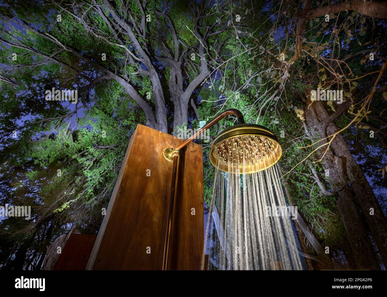Outside shower beneath African Ebony trees (Jackalberry Trees) at the