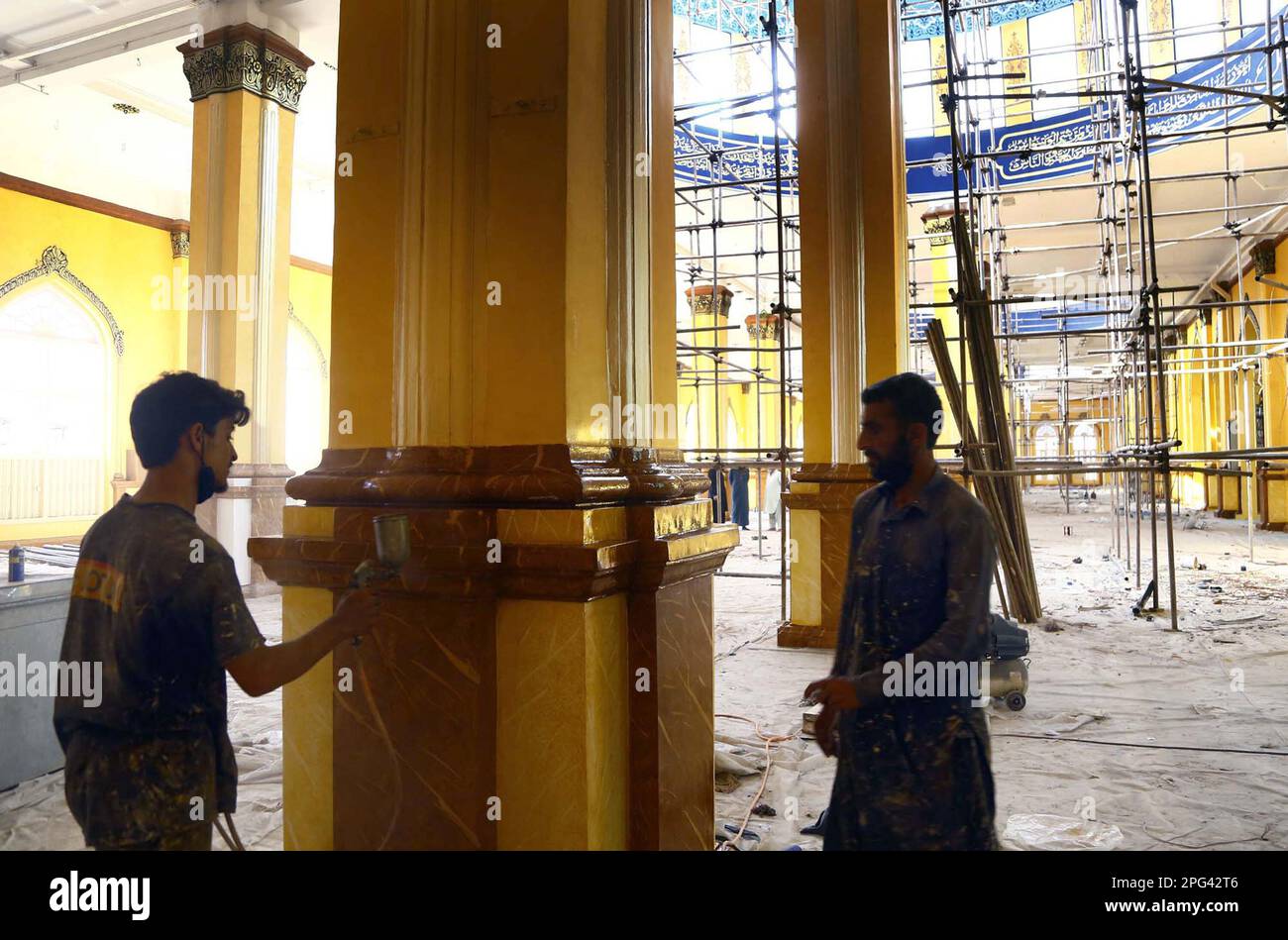 View of renovation construction work of New Memon Mosque is under ...