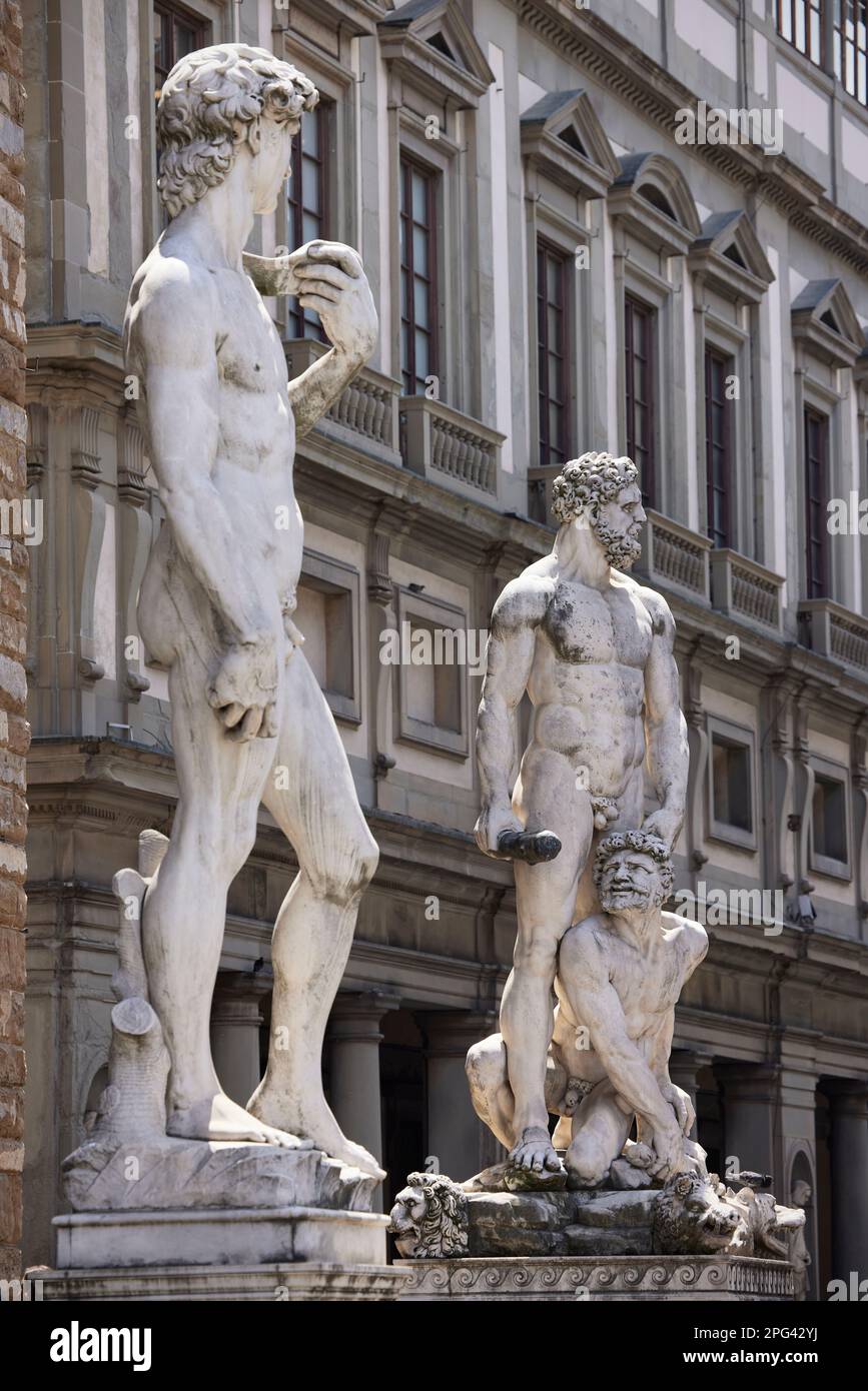 Statue of David and Hercules and Cacus, Piazza della Signoria, Florence ...