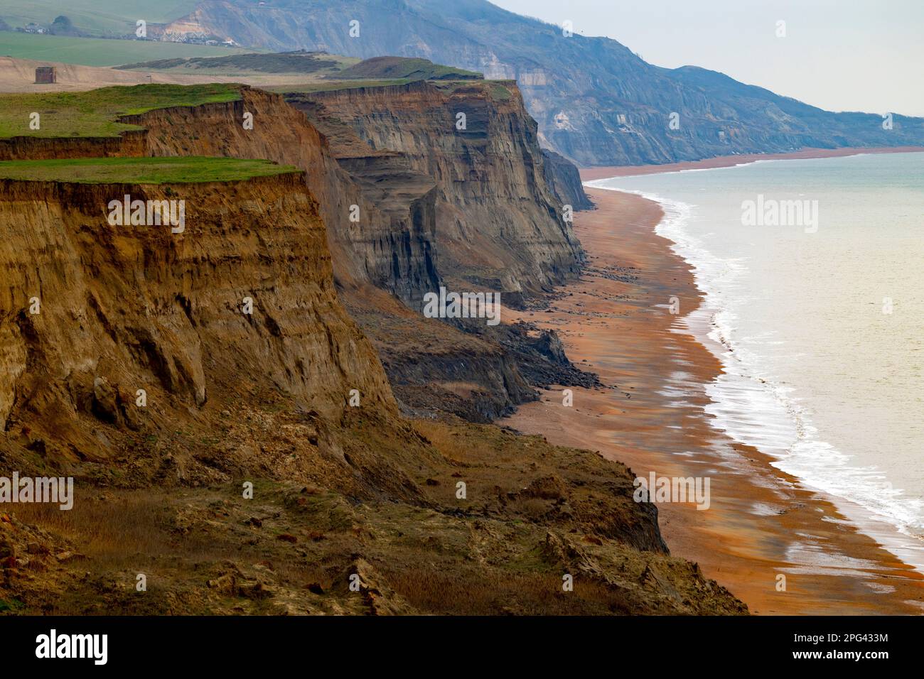 Erosion,cliffs,beach,fossil,fossils,Jurassic,coast,coastal,sea,level,rise,Chale,Blackgang,Chine,Whale,Isle of Wight,Britain.British,UK Stock Photo