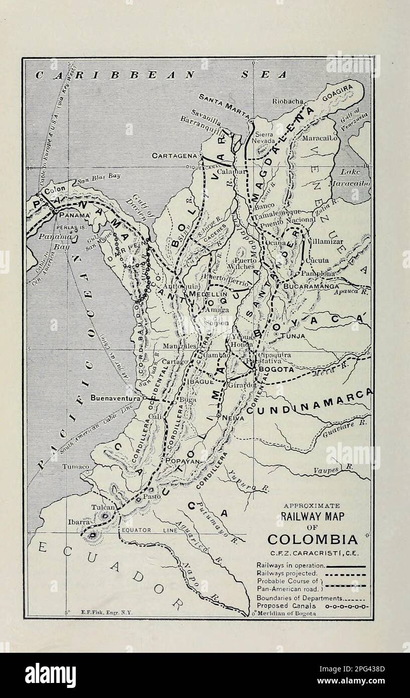Railway Map of Colombia from the Article BUSINESS OPPORTUNITIES IN COLOMBIA. By C. F. Z. Caracristi. from The Engineering Magazine DEVOTED TO INDUSTRIAL PROGRESS Volume IX April to September, 1895 NEW YORK The Engineering Magazine Co Stock Photo