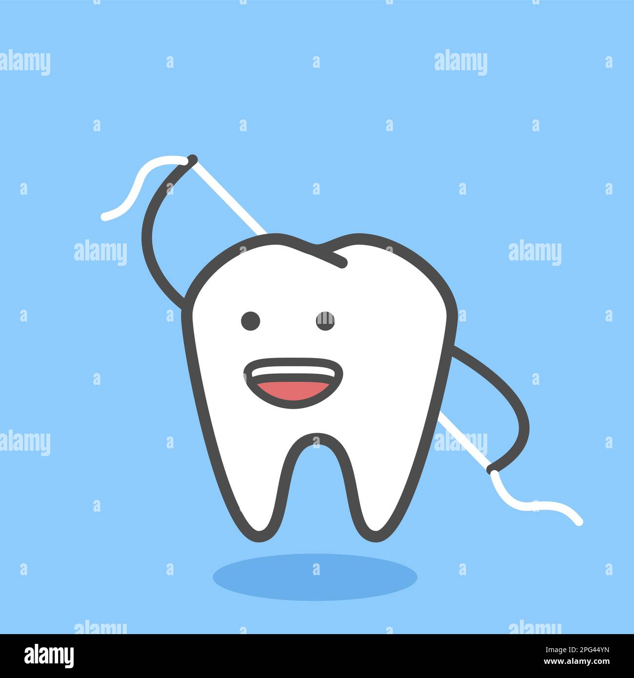 Funny tooth character with dental floss, oral hygiene and teeth