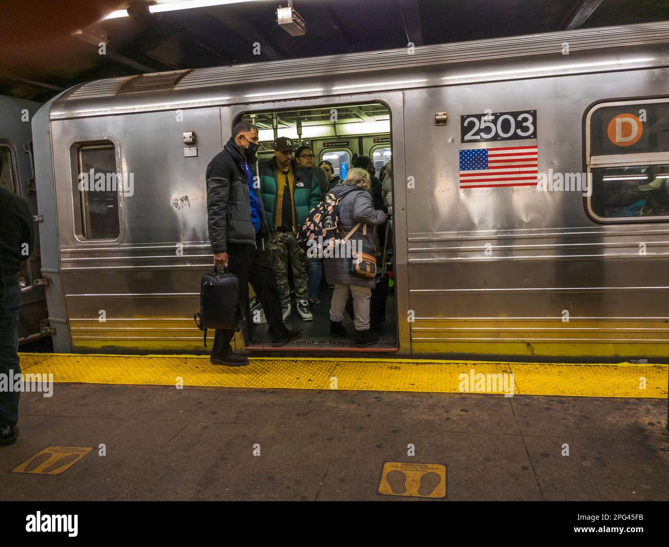 Weekend ridership in the New York subway on Saturday, March 11, 2023. (© Richard B. Levine) Stock Photo