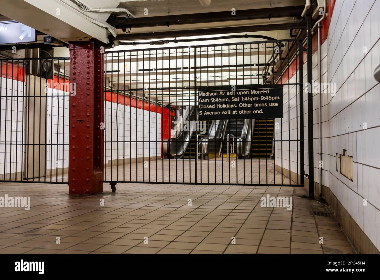 Closed Madison Avenue exit in the Fifth Avenue Station in the New York subway on Saturday, March 18, 2023. (© Richard B. Levine) Stock Photo