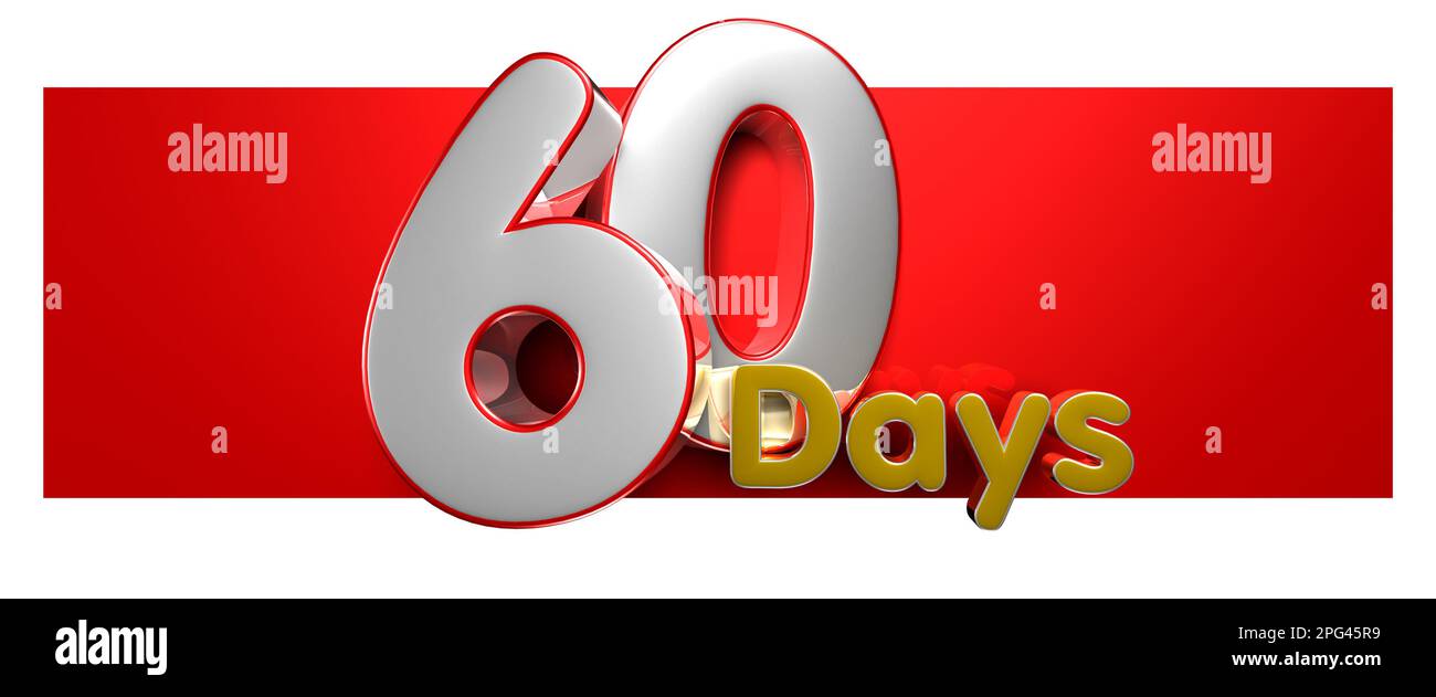 Number 60 Days over a red text box 3D illustration on white background