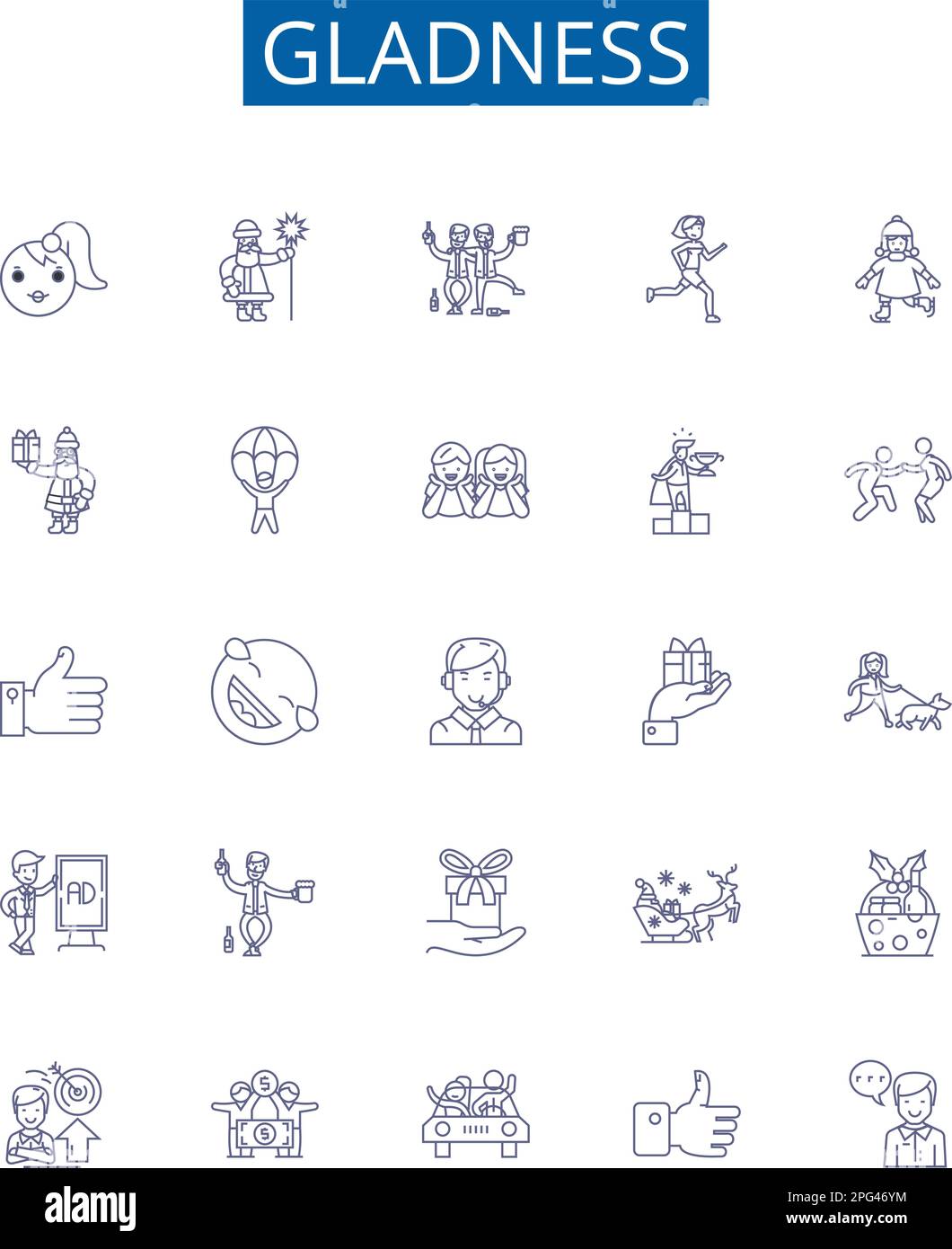 Gladness line icons signs set. Design collection of Cheer, Delight ...