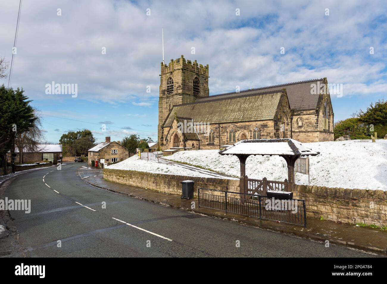 Birkenhead, UK - March 10 2023: St Oswald's Parish Church, Bidston Village Road, Wirral. Anglican church built in 1856, Diocese of Chester. Stock Photo