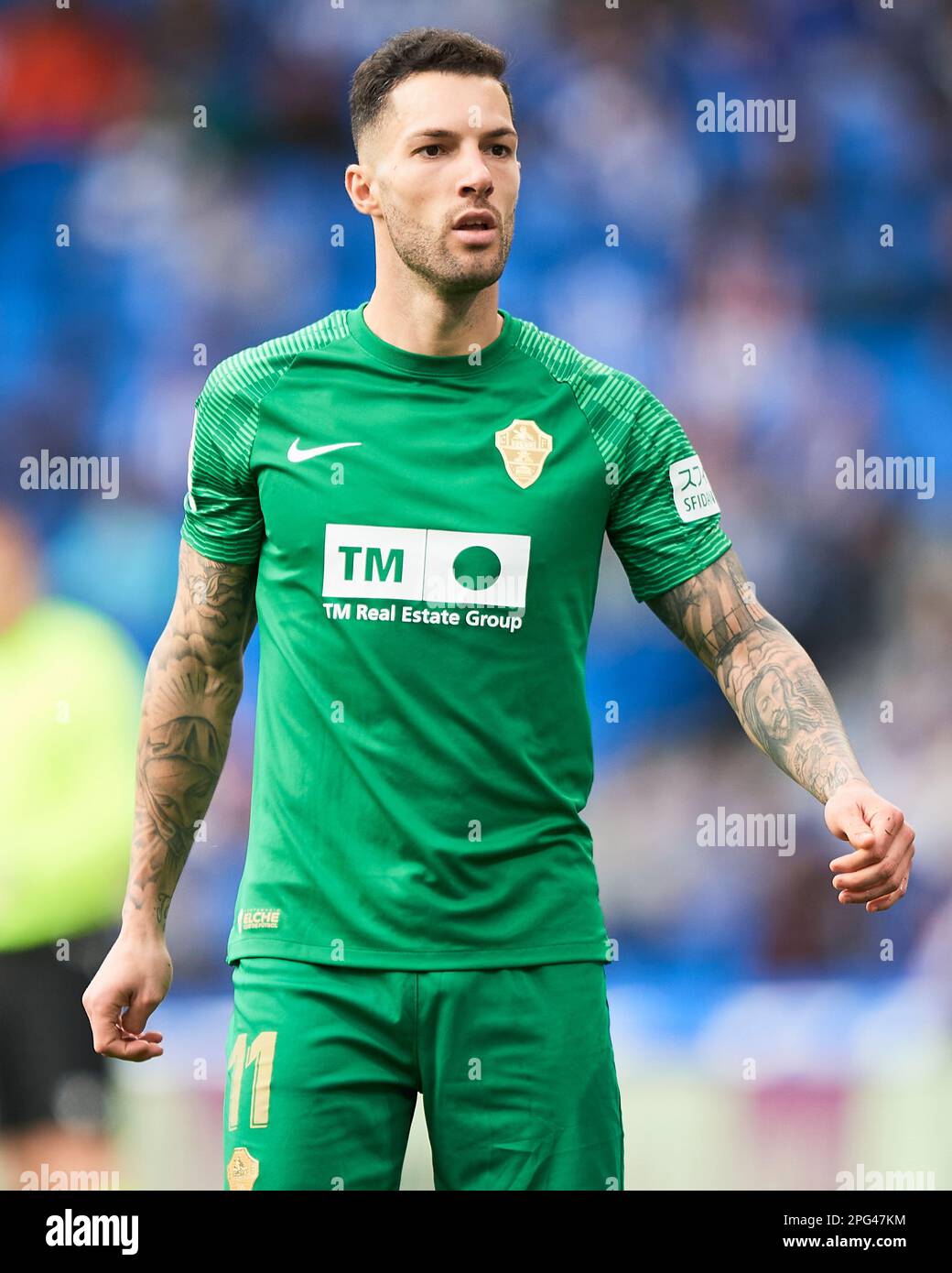 Tete Morente of Elche CF during the La Liga match between Real Sociedad and Elche CF played at Reale Arena Stadium on March 19, 2023 in San Sebastian, Spain. (Photo by Cesar Ortiz / PRESSIN) Stock Photo