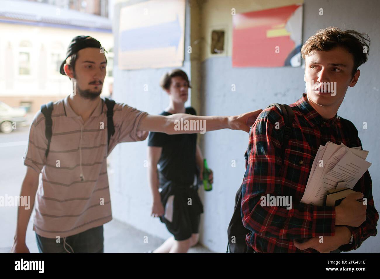 street gang chase geek bullying Stock Photo