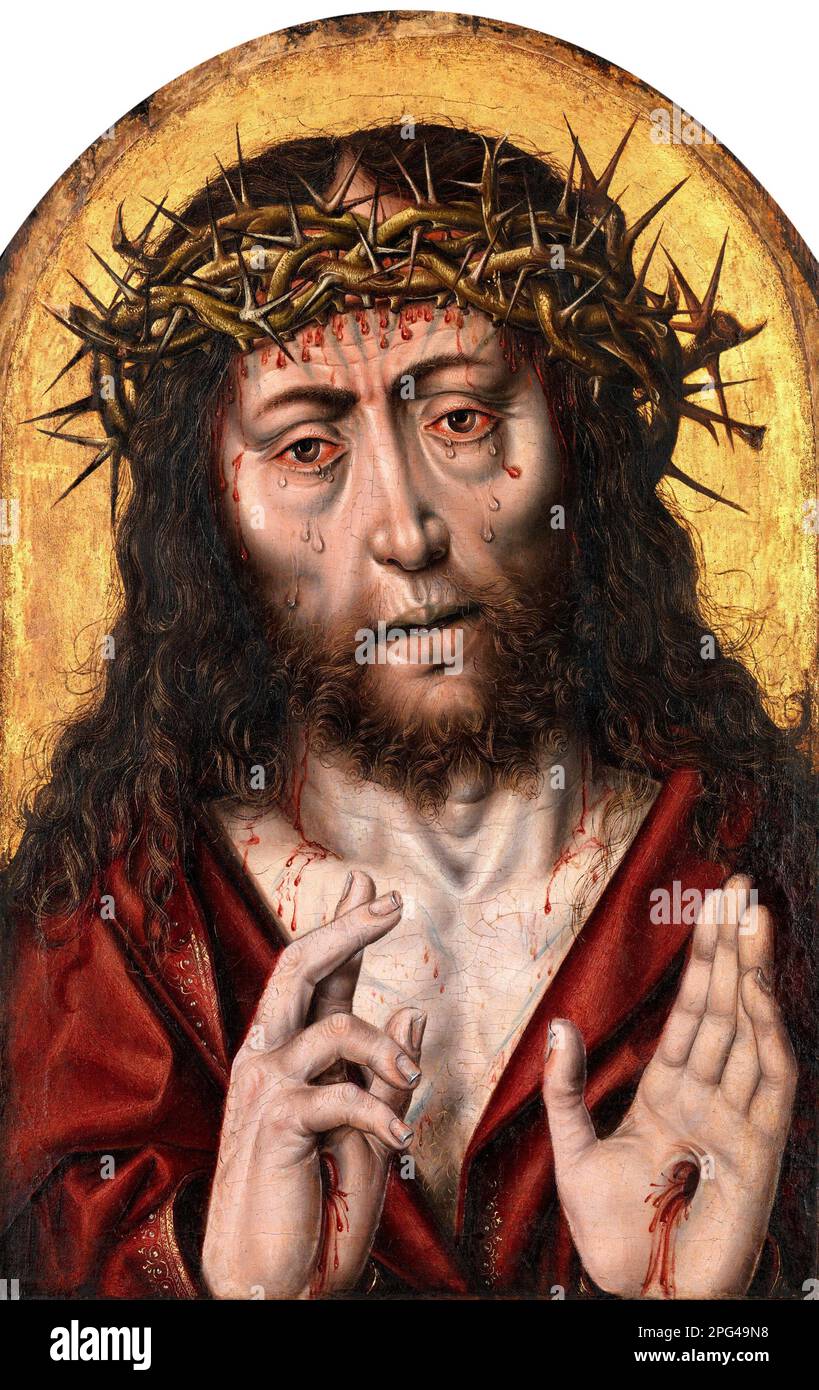 The Man of Sorrows by Aelbrecht Bouts, oil on oak, 1490s Stock Photo