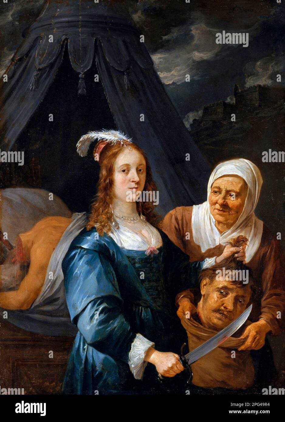 Judith with the Head of Holofernes by David Teniers the Younger (1610-1690), oil on copper, 1650s Stock Photo