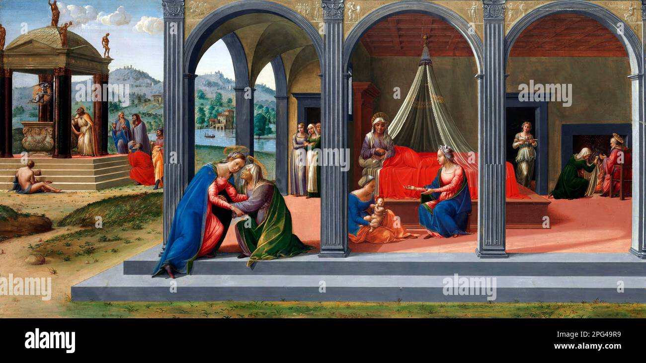 Scenes from the Life of Saint John the Baptist by the Italian Renaissance artist, Francesco Granacci (1469-1543), tempera oil and gold on wood, c. 1506-7 Stock Photo
