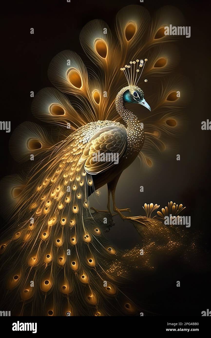 Golden Peacock. oriental luxury style Digital art Stock Photo - Alamy