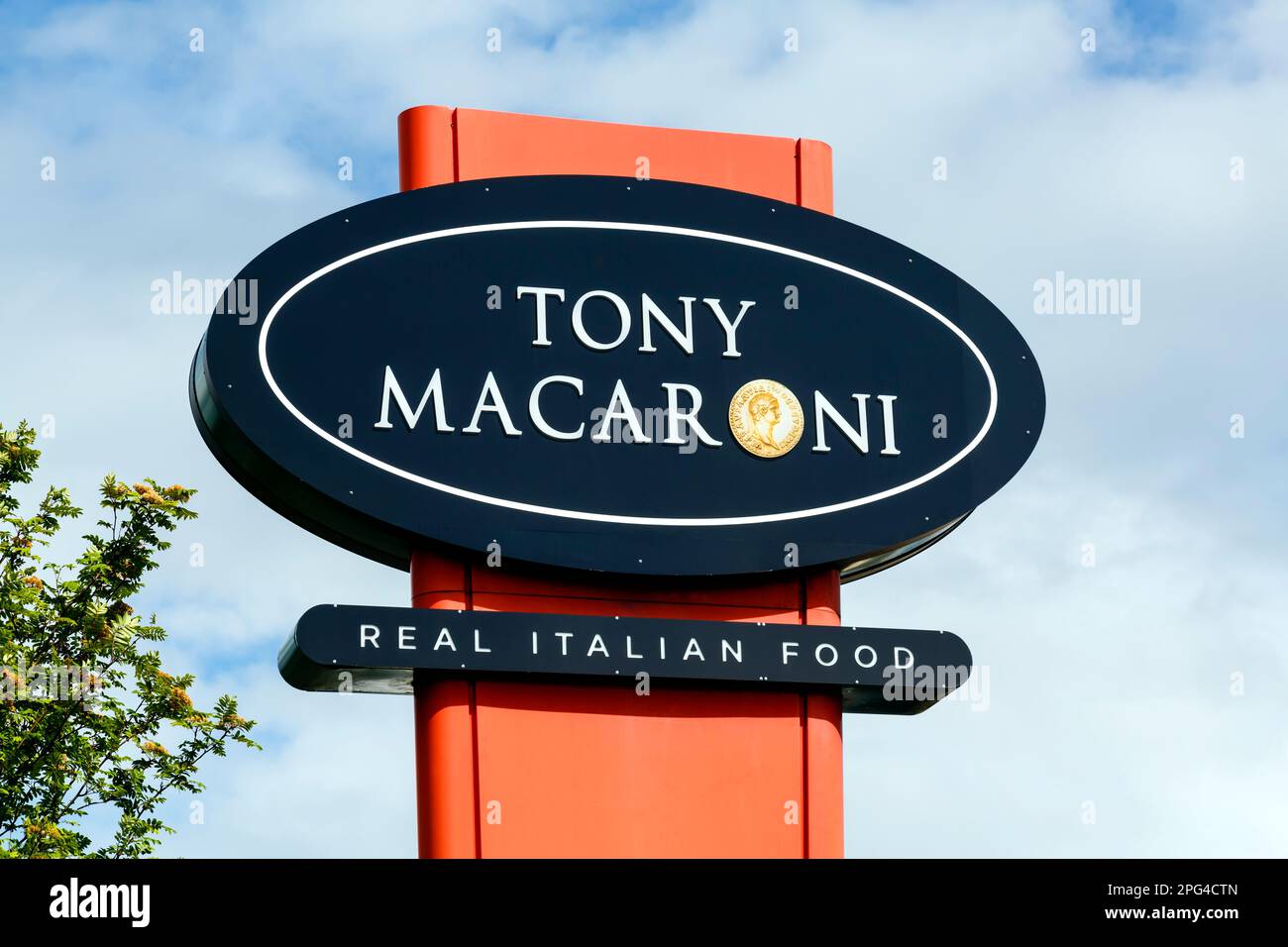 Tony Macaroni restaurant chain sign, Irvine, Scotland, UK, Europe Stock