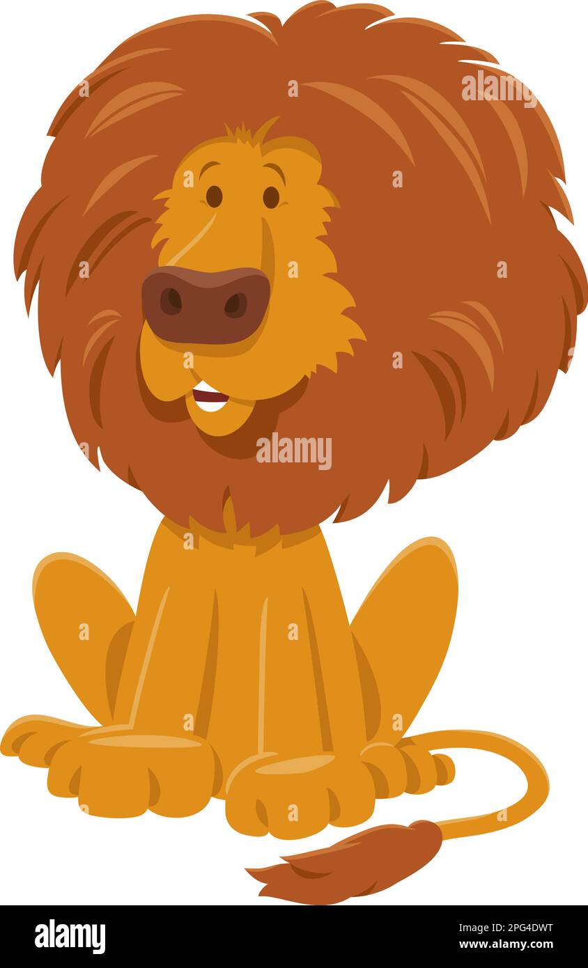 Cartoon illustration of funny African lion wild animal character Stock