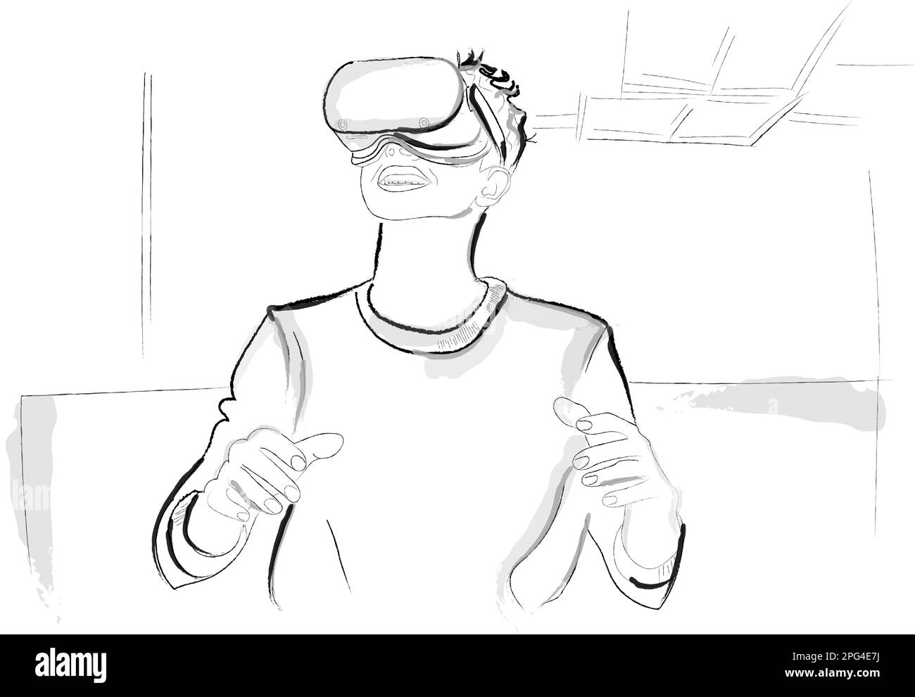 Boy wearing VR Glasses Vector storyboard. Innovation and Communication