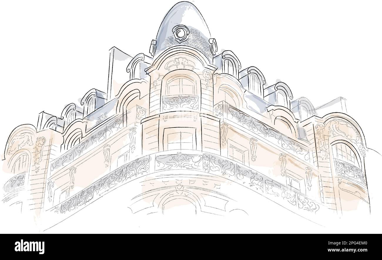 Paris architecture facade vector watercolor creative structure Stock ...