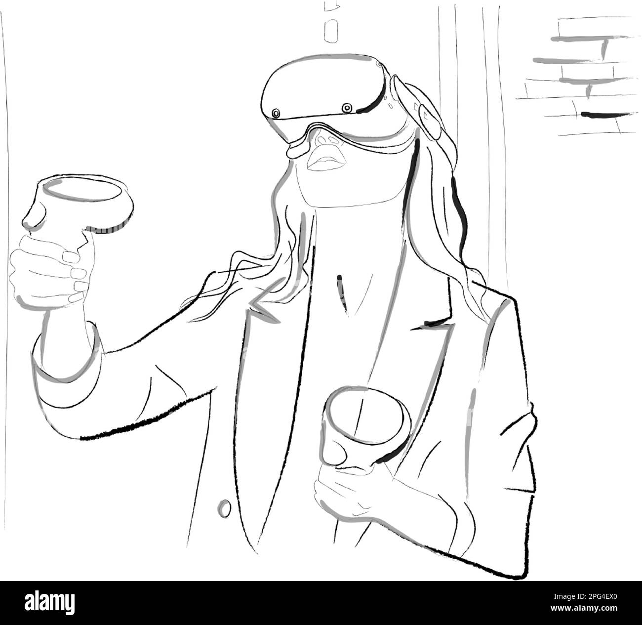 Woman wearing VR Glasses Vector storyboard. Innovation and