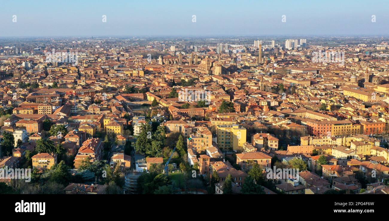 Aerial video of Bologna city center at sunset, Emilia Romagna, Italy Stock Photo Alamy