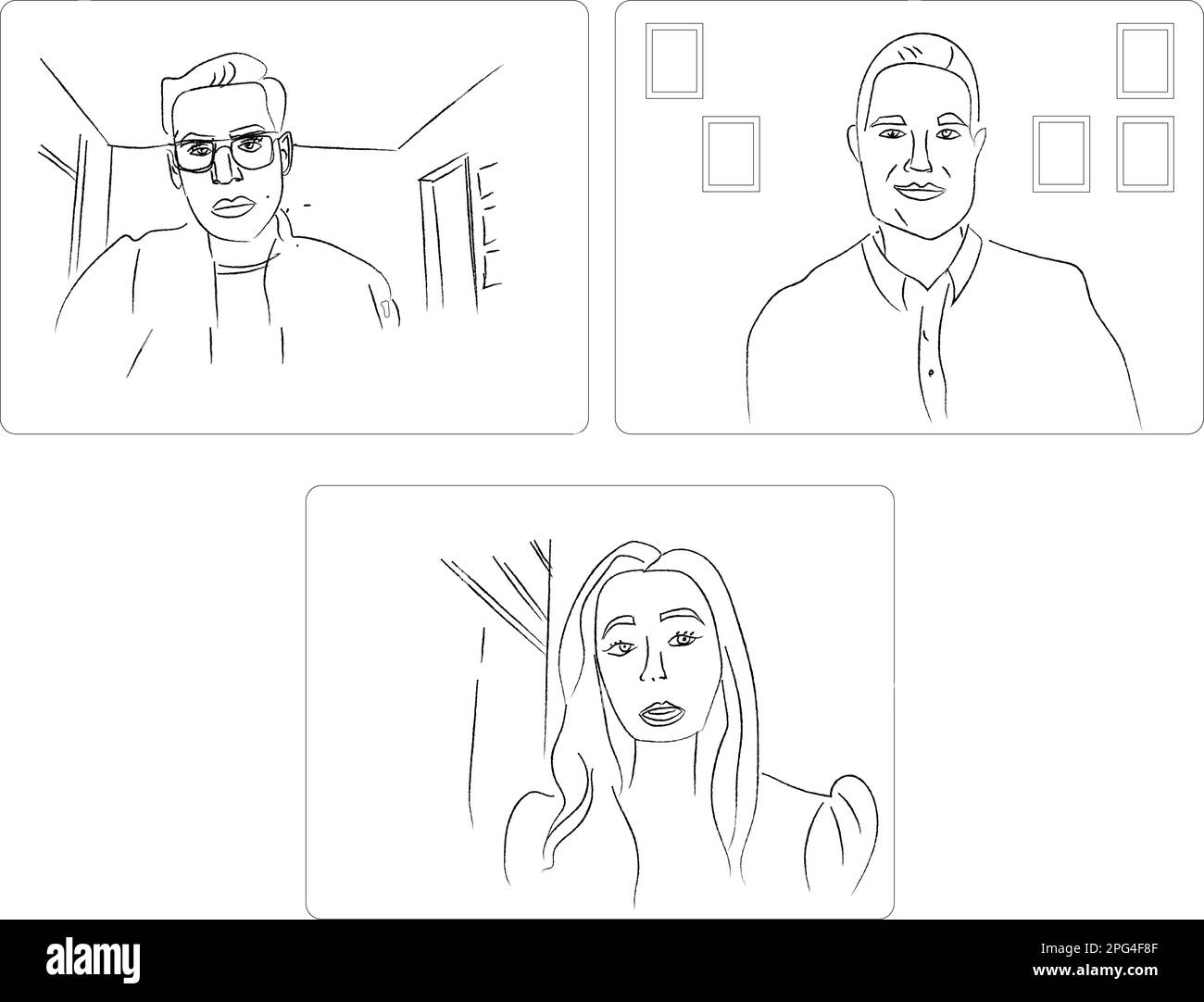 Online conference meeting of three people Vector storyboard Stock