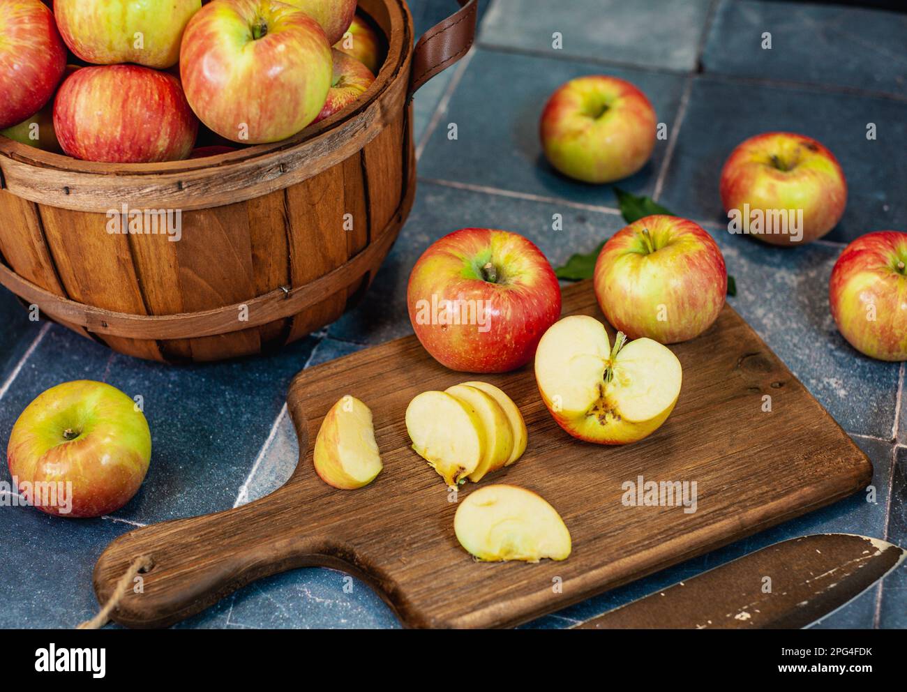Curated visual reference: Wood Cutting Board With Sliced Apples Natural Background For Healthy Photo Inspiration