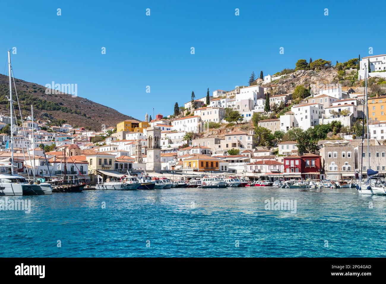 View of Hydra town at harbor in Greece Stock Photo Alamy