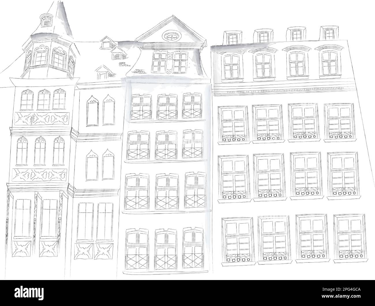 Frankfurt old town center Romerberg line art sketch Vector illustration