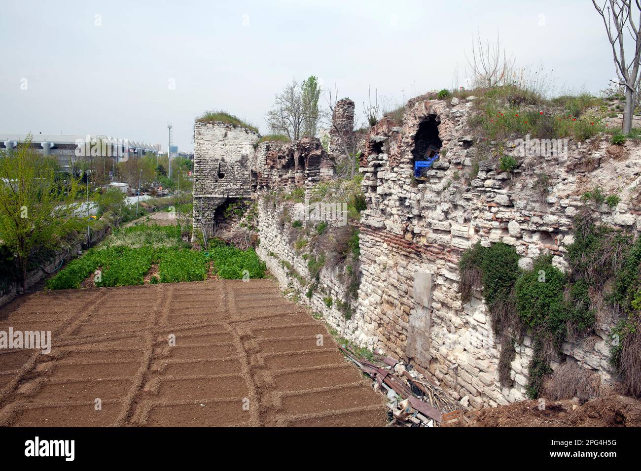Istanbul Yedikule city walls. View of the historical Byzantine walls