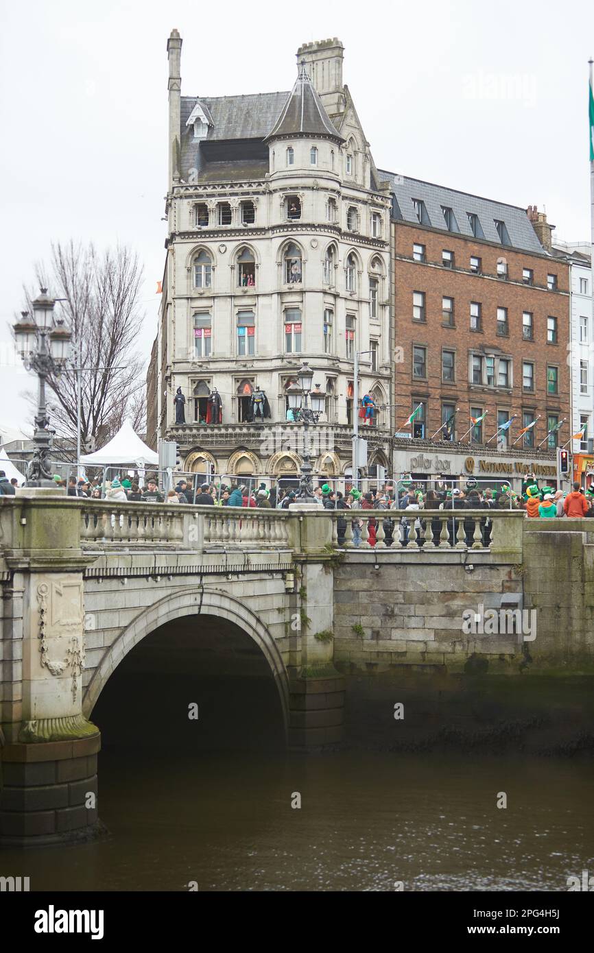 Dublin, Ireland - 03.17.2023: The annual St. Patrick's Day Parade along streets in Dublin City Center. Stock Photo