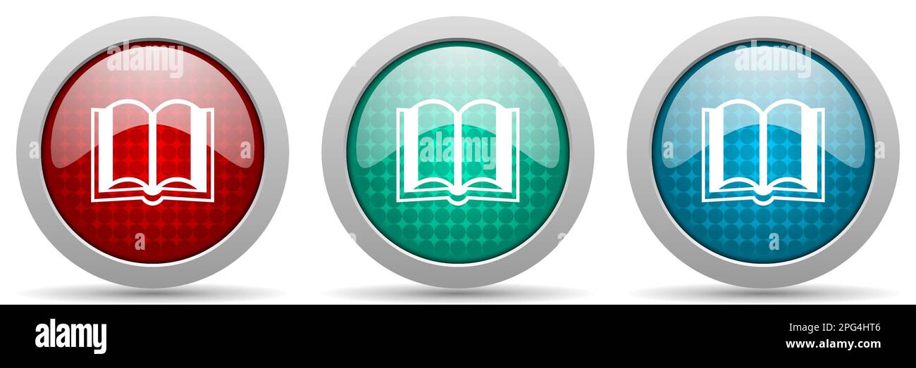 Book vector icon set, glossy web buttons collection Stock Vector