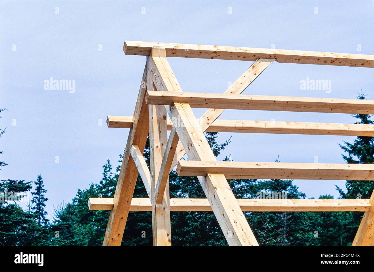 Post and beam timber frame construction creates a sturdy frame for a