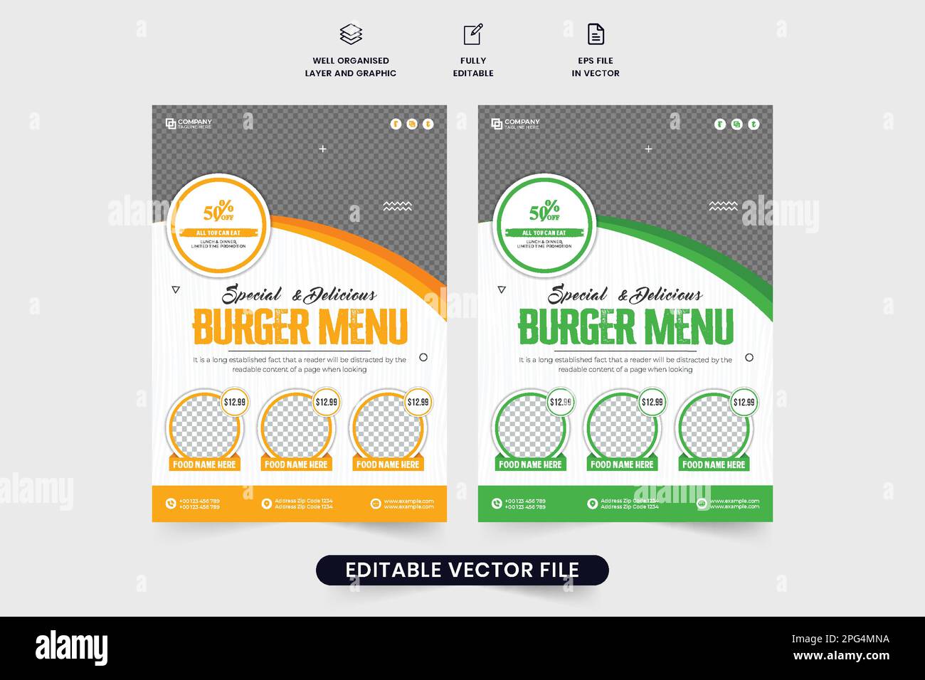 Restaurant special offer template design for marketing. Delicious food menu flyer template