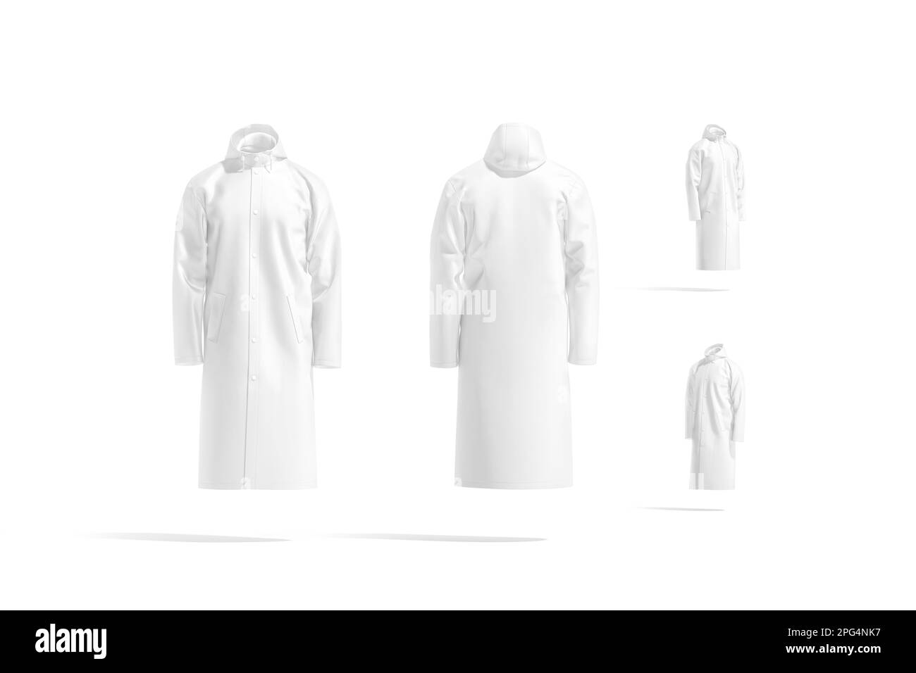 Blank white protective raincoat mockup, different views Stock Photo