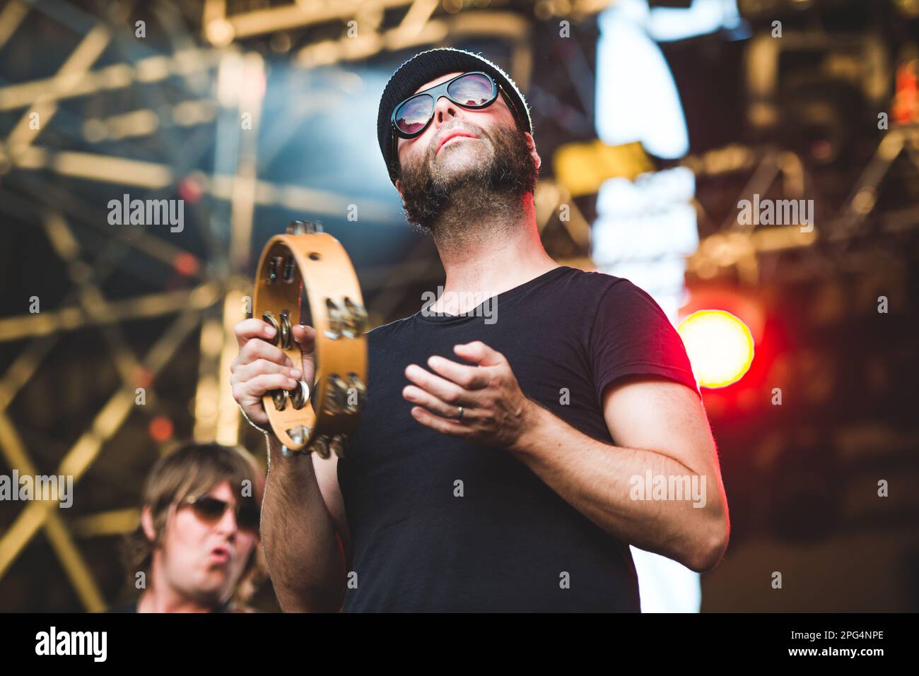 TODAYS Festival, TURIN, ITALY: Joel Gion, of the American psychedelic rock band called “The The Brian Jonestown Massacre” (BJM) performing live on stage at the Todays Festival held in Torino. Stock Photo