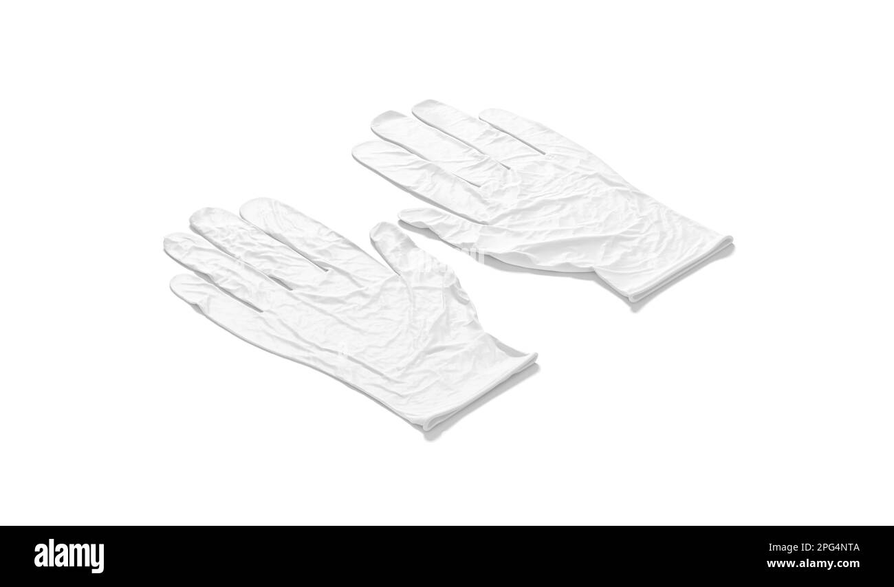 Blank white rubber gloves mockup lying, side view Stock Photo Alamy